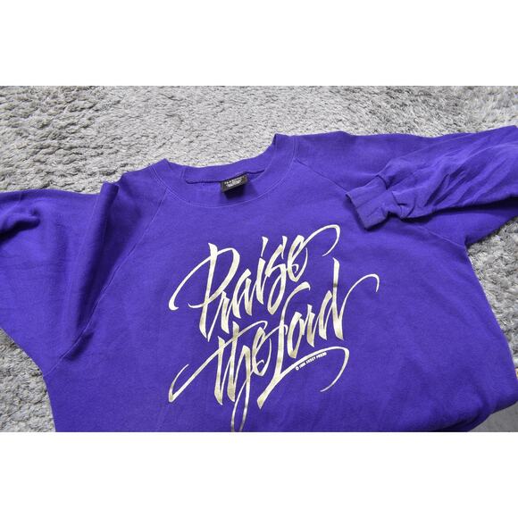 Vintage USA 1985 Platinum Sweats Purple Pullover Sweater XL Praise the Lord - Picture 6 of 7